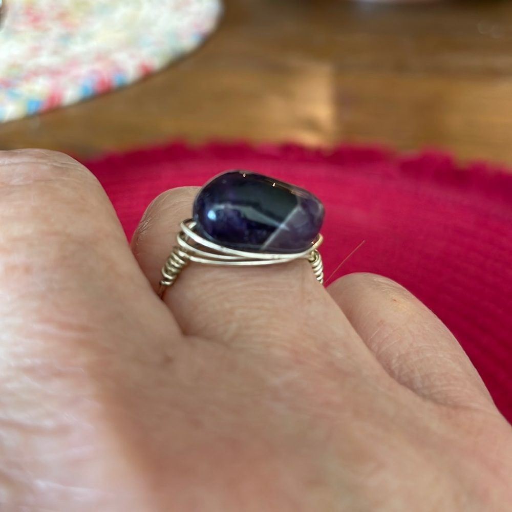 Purple gemstone ring sz 6.75 Handmade by artist in Michigan
